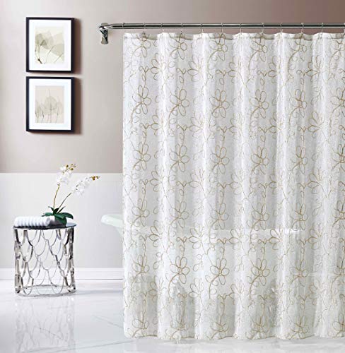 Dainty Home Rita Embroidered Fabric Shower Curtain, Linen/linen, W 70" x L 72" (1 Panels)