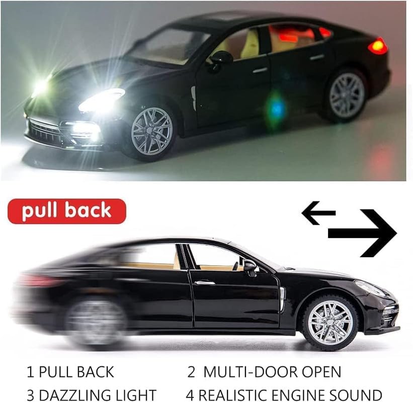 Image of Play Boy 1:32 Porsche Panamera Model Diecast Metal Alloy Pullback Toy Vehicle with Openable Doors Light and Music Car for Kids (Multicolor)