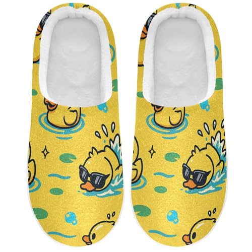 JUNZAN Cartoon Rubber Duck Wear Sunglasses Cotton Slippers for Men Washable Memory Foam House Shoes for Indoor Christmas Presents 6-7