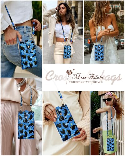 Image of Miss Adola Phone Purse Crossbody Bags for Women - Leather Small Cell Phone Wallet RFID Blocking with Card Slots & Adjustable Strap Cute Designer Aesthetic Cross Body Bags, Blue Moon Cat