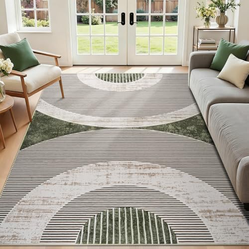 Homcomodar Washable Rugs Living Room 120x170cm Modern Geometric Rugs for Bedroom Soft Living Room Rug Low Pile Thin Green Rug Carpets for Living Room Dining Room Home Office Kids Playing Room