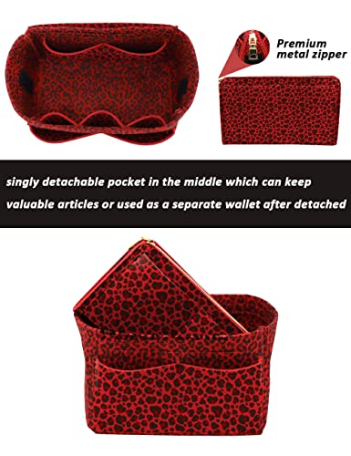 Image of LEXSION Felt Purse Bag Organizer Insert with zipper Bag Tote Shaper Fit Speedy Neverful PM MM, R-Leopard2, Medium