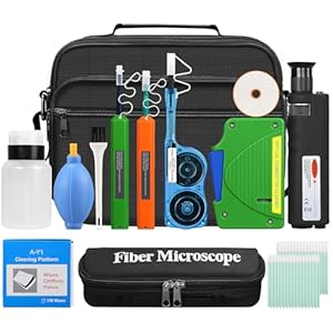 14 in 1 Fiber Optic Cleaning Tool kit with 400x Optical Fiber Microscope Fiber Optic Cleaner SC LC MPO Cleaning Pen 2.5mm 1.25mm MTP Cleaning Box with Replace core Fiber Optic Cleaner kit