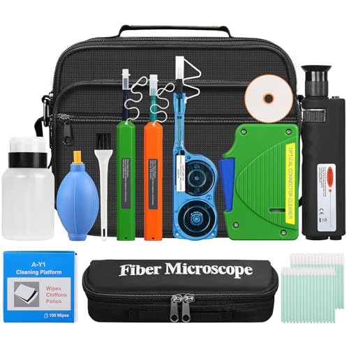 14 in 1 Fiber Optic Cleaning Tool kit with 400x Optical Fiber Microscope Fiber Optic Cleaner SC LC MPO Cleaning Pen 2.5mm 1.25mm MTP Cleaning Box with Replace core Fiber Optic Cleaner kit