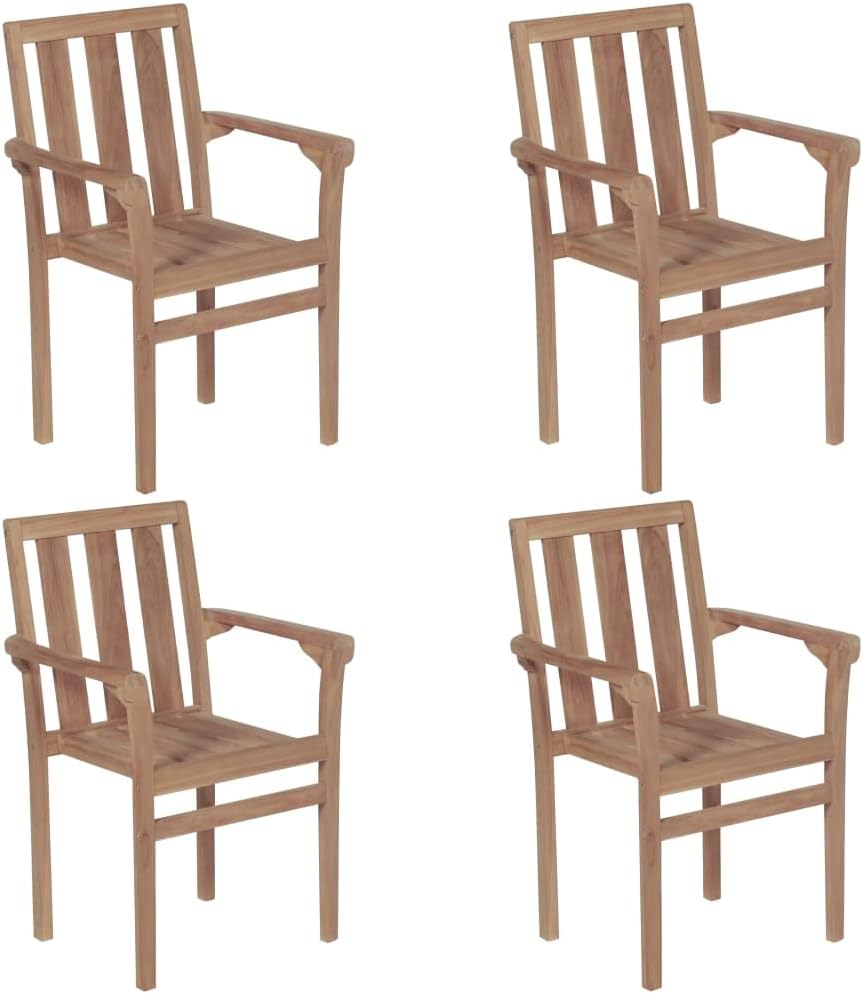 Stackable Patio Chairs with Cushions 4 pcs,Dining Side Chairs,Banquet Chair,Reception Chairs,Features 2 Sets of Ropes,Assembly Required,Fits Homes, Sunroom Room,Bars and Cafes, Solid Teak Wood