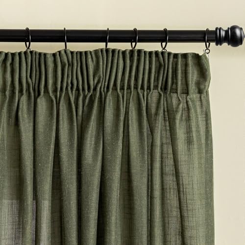 MYSKY HOME Lot de 2 rideaux de salon avec galon fronceur, aspect lin moderne, semi-transparents, style naturel, H 225 x l 140 cm, vert