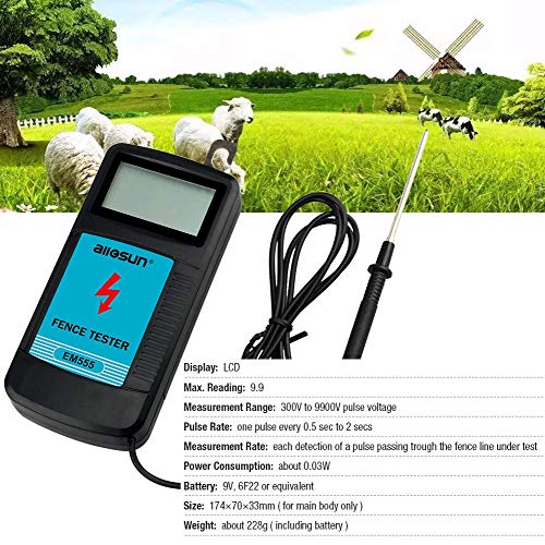 allsun digital electric fence tester fault voltage meter auto onoff for pulse detection 300v-9900v 99kv display gardening tool