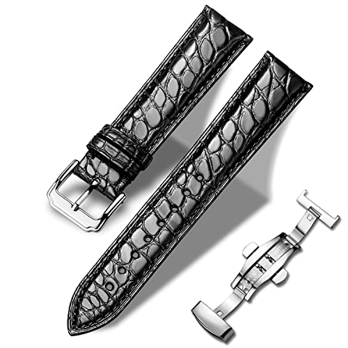 Image of Moran Quick Release Alligator Leather Watch Band Deployment Butterfly Buckle 18mm 19mm 20mm 22mm 24mm Replacement Genuine Crocodile Leather Loop SmartWatch Strap for Men Women