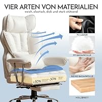 Efomao Bürostuhl, Chefsessel Ergonomischer bis 200kg, PU-Leder Schreibtischstuhl mit Fußstütze und Lendenwirbelstütze, Höhenverstellbar Home Office Stuhl – Ansicht 6