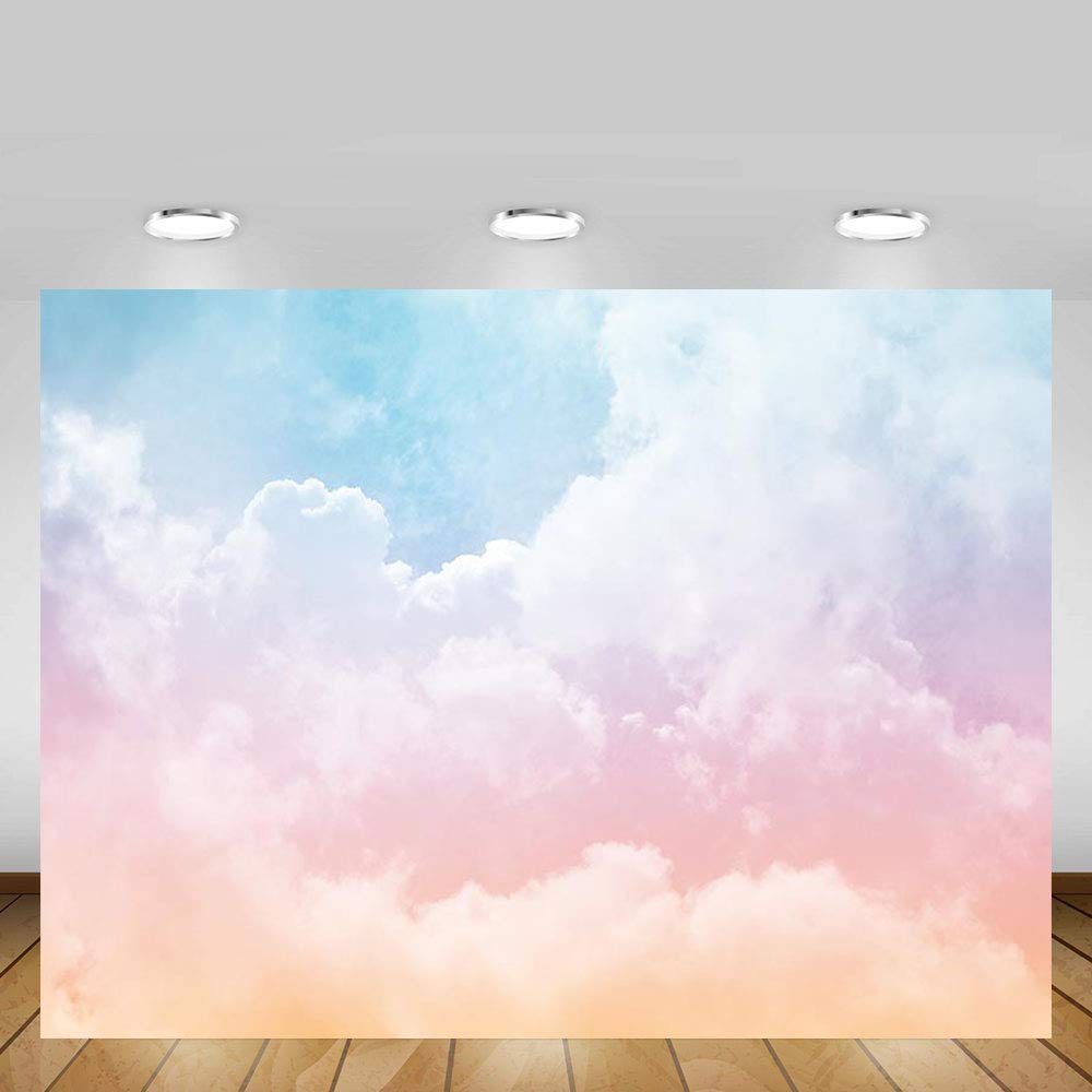 AOFOTO Fotohintergrund 2,1x1,5 M – Pastelliger Regenbogen Mit Wolken & Sternen Für Babyfotos & Partys