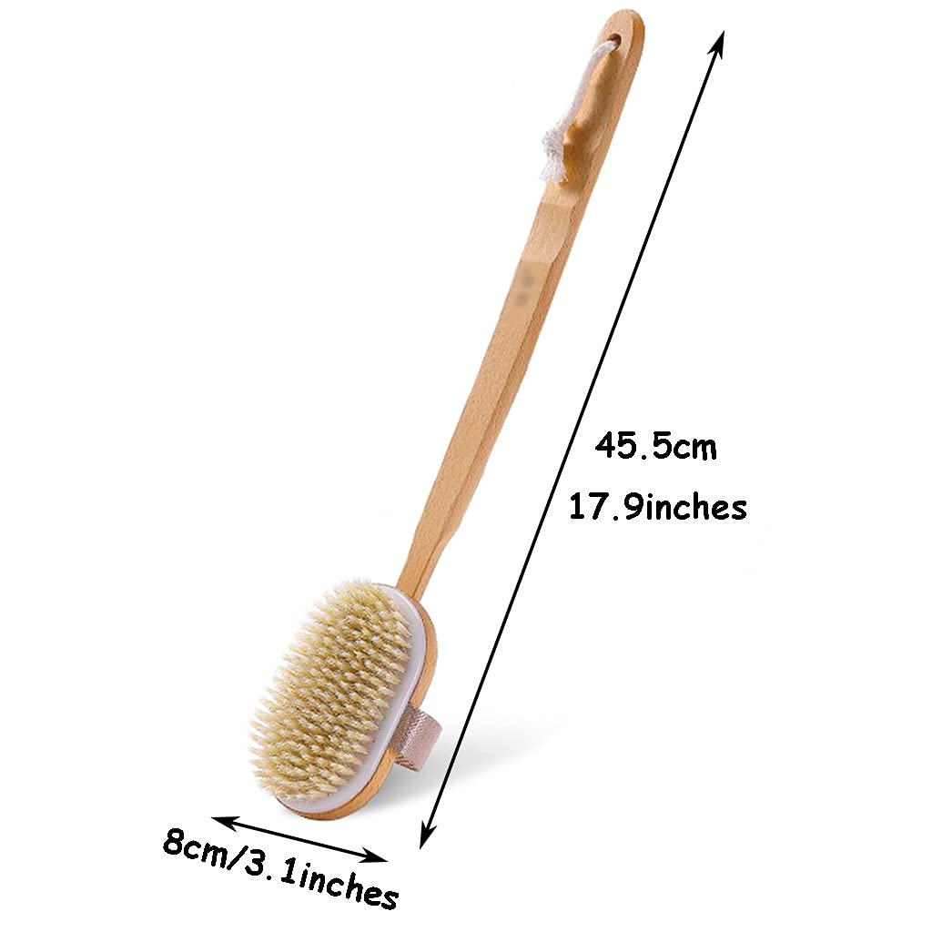 Cepillo para el Cuerpo para Cepillado en seco Depurador Corporal Desmontable Natural para Cabello húmedo y seco, Cepillo para la Piel Suave y elástico con cerdas Naturales, Mango de Haya an