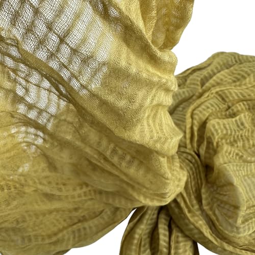 Vintage Soft Crinkle Linen Scarves Long Lightweight Stripe Scarf Shawl Wrap (Yellow)3
