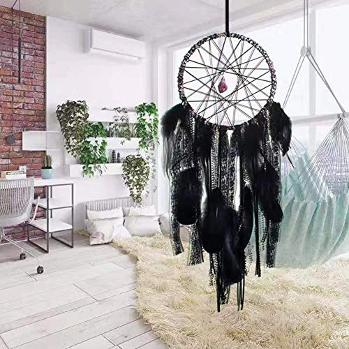 Nice Dream Boho Dream Catcher, Handmade Crochet Lace Dream Catchers with Amethyst Stone for Wall Hanging Home Decor (Black)