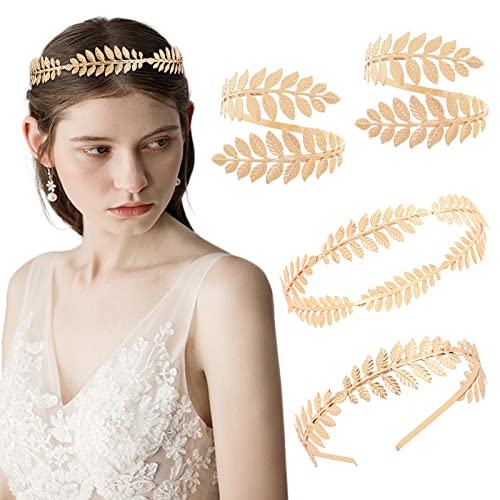 YMHPRIDE Roman Leaf Crown for Girls Greek Gold Leaf Headband Bridal Headbands Gold Laurel Leaf Headdress Boho Headpiece Hairband Cover