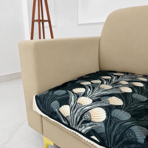 Image of Homerz Premium 'Luxe Series' Sofa Cover | Holland Velvet Fabric | Smooth Finish | Anti-Slip Fleece Backing Couch Protector (Terrace Vein, 1 Seater, Only Seat Cover)