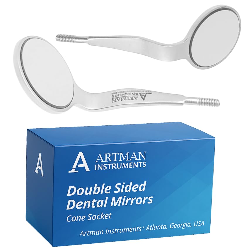 ARTMAN INSTRUMENTS Double Sided Cone Socket Dental Mouth Mirror Front Surface Pack of 7 Stainless Steel Autoclavable Dental Mirrors