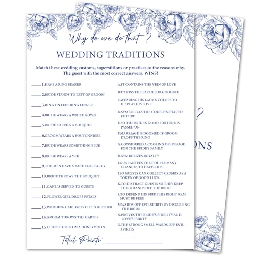 Blue Floral Bridal Shower Game Cards - Why Do We