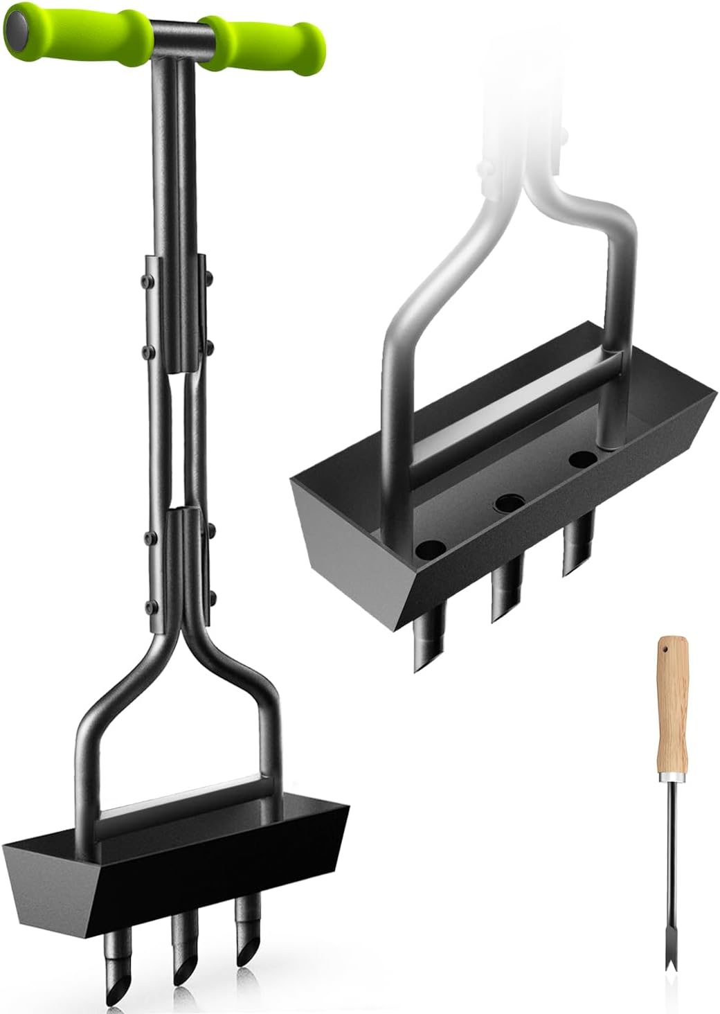 Lawn Aerator Coring Tool with Soil Core Tray, Manual Garden Plug Aerator for Grass Aeration, Yard Aerator & A Cleaning Tool for Compacted Soil, Lawn Care, 38”,Chartreuse Handle, Patented