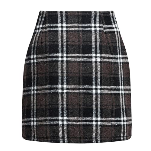 Plaid Skirts for Women High Waisted Pencil Work Skirts Wool Tweed A Line Mini Bodycon Skirt Fall Flannel Short Skirt Business Elegant Casual Dressy Skort Knee Length Christmas Y2k Clothes Black