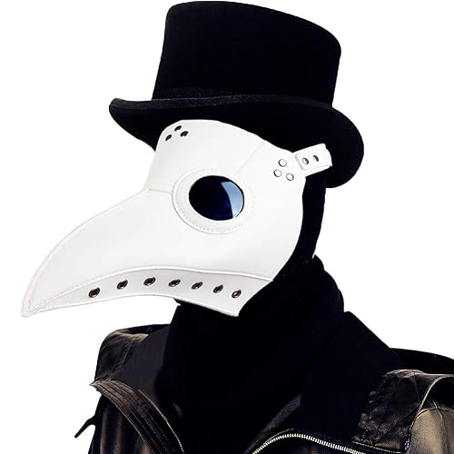Raxwalker Plague Doctor Mask Retro Leather Steampunk Halloween Costume Long Nose Bird Beak Cosplay Props - White