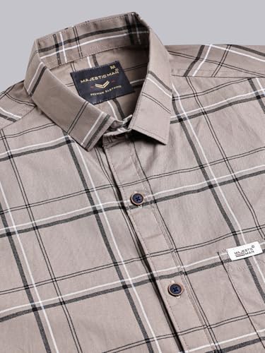 Image of Majestic Man Slim Fit Pure Cotton Half Sleeve Checked Casual Shirt
