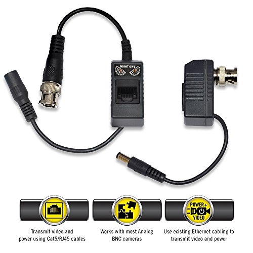 Night Owl Security 1-Pair Passive Video Balun Converters with power for Security CCTV systems - A-VB-POE-BNC,Black - Thumbnail 5
