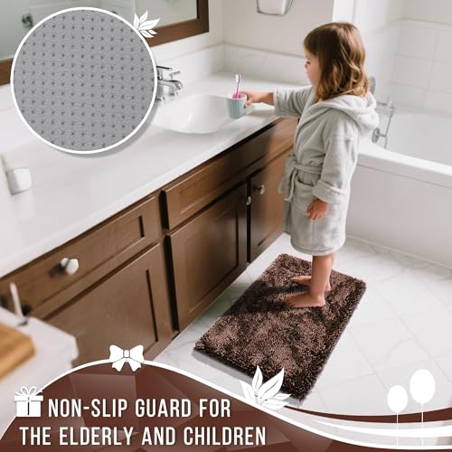 Image of Yimobra Chenille Bathroom Rugs Non Slip, Extra Thick Soft Absorbent Bath Rug 31.5x20 Inch, Machine Washable Quick Dry Bath Mat for Bathroom Floor, Tub and Shower, Home Decor Accessories, Brown
