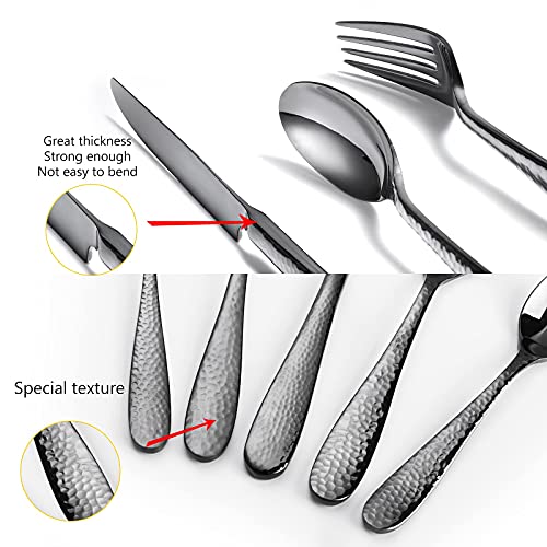 Hammered-Heavy-Luxury-Black-Stainless-Steel-Farmhouse-Silverware-Set-for-4-18-10-Black-Stainless-Steel-Flatware-Set-Dishwasher-Safe-Mirror-Polish Hammered Heavy Luxury Black Stainless Steel Farmhouse Silverware Set for 4 18 10 Black Stainless Steel Flatware Set Dishwasher Safe Mirror Polish