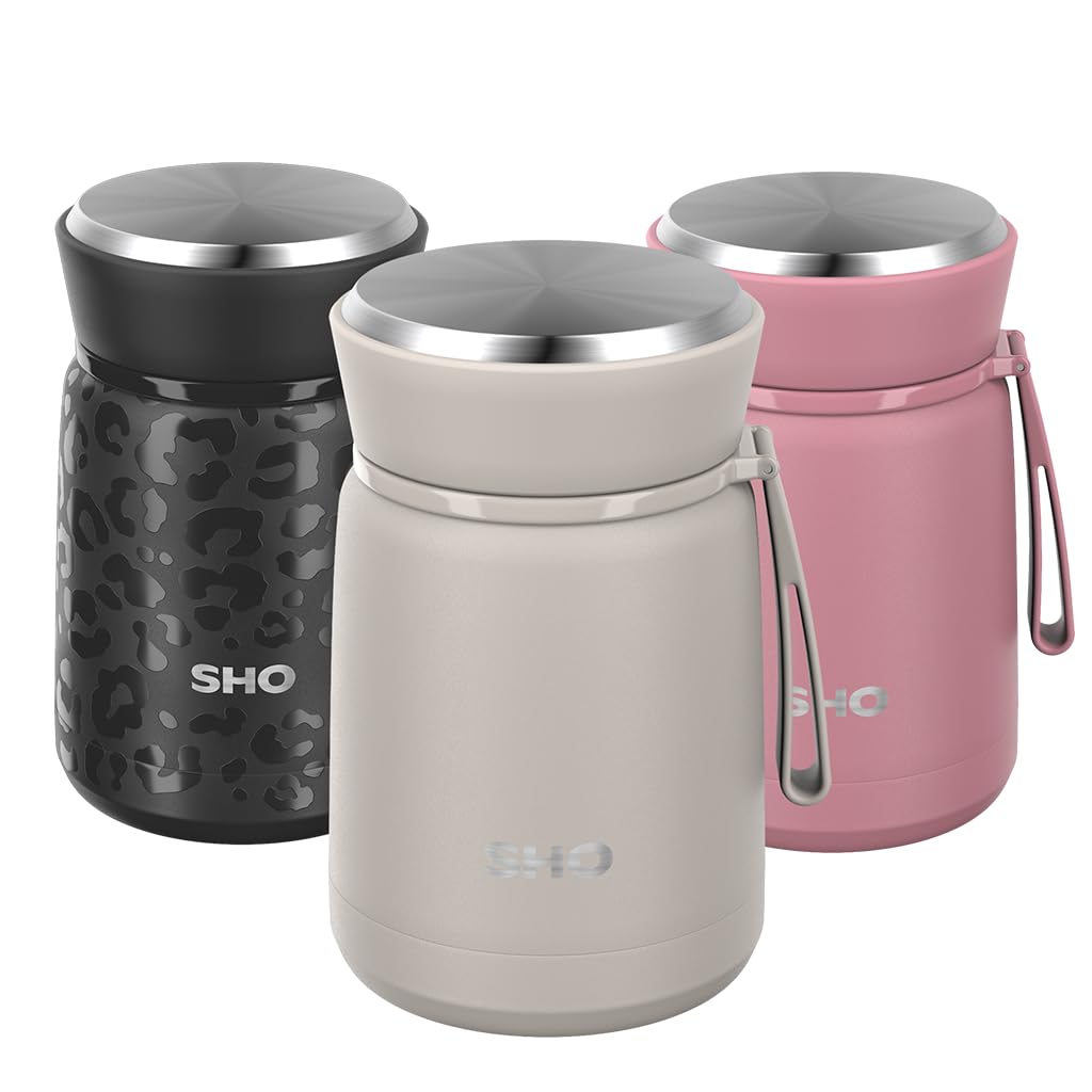 SHO Food Flask - Vacuum Insulated, Double Walled Stainless Steel Food Flask & Food Container - 10 Hours Hot & 20 Hours Cold - 530ml 800ml - BPA Free (Soft Taupe, 530ml)