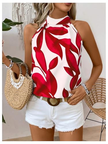 SweatyRocks Women's Boho Printed Halter Top Tie Mock Neck Sleeveless Blouses4