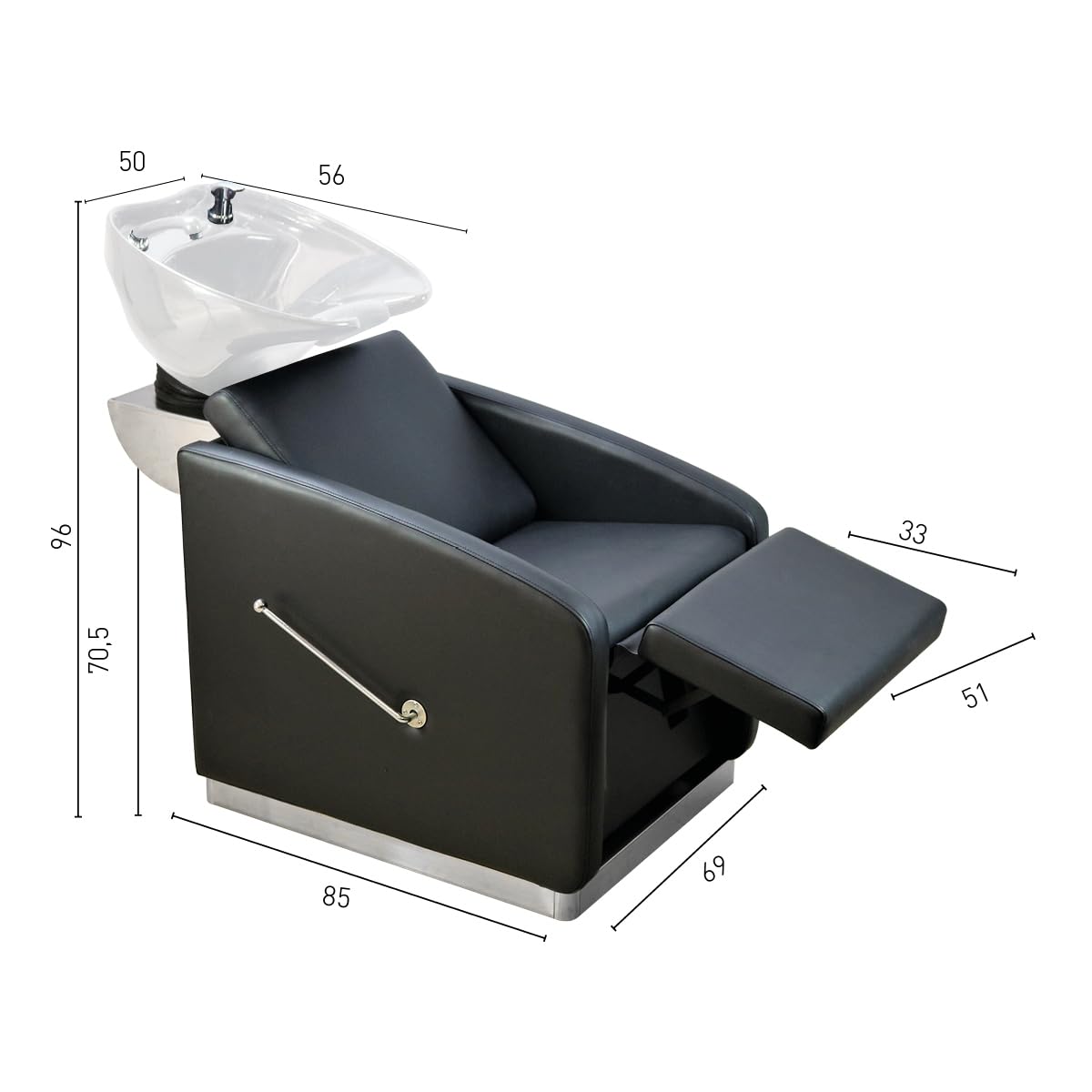 Italian Design - Lavacabezas de Peluquería Profesional Straight Line - Diseño Moderno y Funcional - Asiento Ergonómico y Acolchado, Cuba Basculante de Cerámica y Estructura Robusta - Color Negro