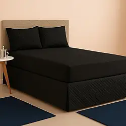 Kit Capa Impermeável Protetora para Colchão Queen + 02 Protetores Impermeáveis para Travesseiro - 4 Camadas de Proteção - Respirável e Não faz barulho - (Preto, Queen)