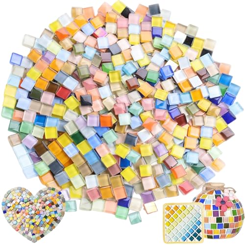 Xtrillogen 900g Crystal Mosaic Tiles Arts and Crafts Multicoloured Mixed Stained Glass Craftwork Mosaic Kits for Adults Suitable for Home Kitchen and Bathroom Decor(Mosaic C)