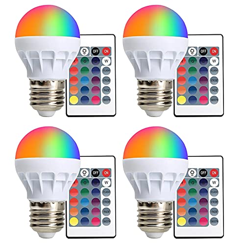 Raopuzi Ampoule Couleur LED, Équivalent 3W, E27 Telecommande Blanc Chaud Changement de couleur Ampoule 3W - RGB 16 choix de couleur - Edison Screw (Lot de 4)...