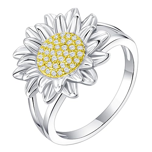 Mipcase Anillo De Girasol Circonita Cúbica Para Mujer Elegante Moda Bisutería Doble Baño Símbolo De Positividad y Felicidad Obsequio Adecuado Para Cumpleaños y Uso Diario