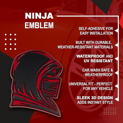 Image of Ninja Emblem, Custom 3D Car Badge - Universal Exterior Accessories for Car, Truck, SUV, Motorcycle (Set of 2) (Red)