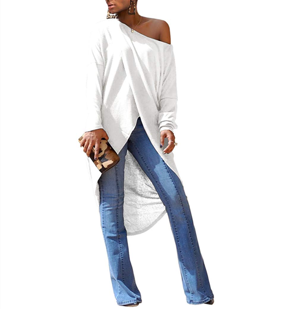 RemelonWomen's High Low Tunics Long Sleeve Front Split Tops Casual Loose Blouse Cover Ups