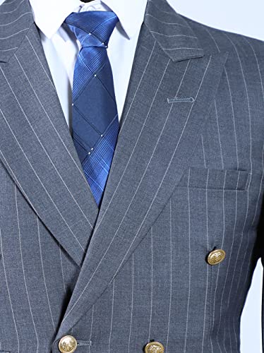 Men Suits Slim Fit Double Breasted Wool Stripe Business Working Jacket Blazer+Pants Wedding Tuxedos2