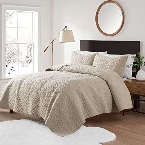 B2Ever Beige Queen Size Quilt Bedding Sets With Pillow Shams, Lightweight Soft Bedspread Coverlet, Quilted Blanket Thin Comforter Bed Cover For All Season Spring Summer, 3 Pieces, 90X90 Inches #TOP1