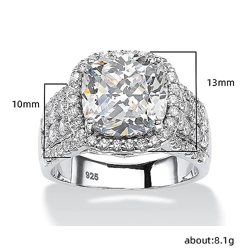 Women's 925 Sterling Silver Plated Cushion Cut Cubic Zirconia Band Ring for Wedding Engagement Promise Party4