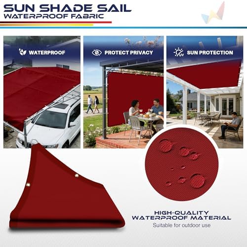 Windscreen4less 15' x 32' Waterproof Sun Shade Sail Straight Edge Outdoor Canopy Cover UV Block for Lawn Patio Backyard Garden Deck Pergola (Red) - 2