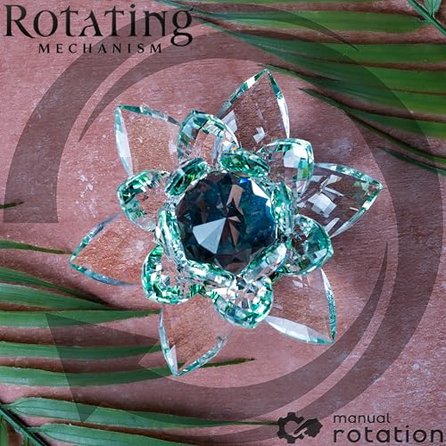 Image of FengShui Crystal Lotus Flower Showpiece & Paper Weight | Vastu Decor for Home & Office | Desk Decoration | Feng Shui Items for Good Luck, Wealth & Gifting | Green (Large-12.5 x 6.5 CM)
