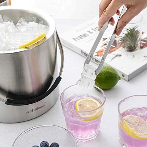 Hilldbond Ice Bucket, 3 Quart Double-Wall Stainless Steel Insulated Champagne Bucket with Airtight Lid & Ice Tong & Carry Handle, Keep Ice Frozen Longer, Great for Home Bar, Chilling Beer and Wine