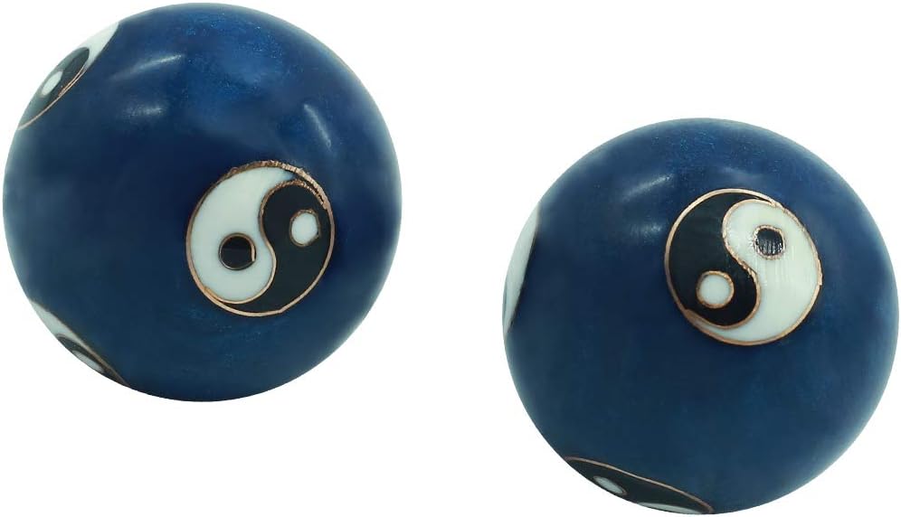 Get Cheap Price BRABUD 1.4'' Cloisonne Health Hand Balls Carved Tai Chi Pattern Exercise Stress Balls Craft Collection BS143 (S, Blue)
