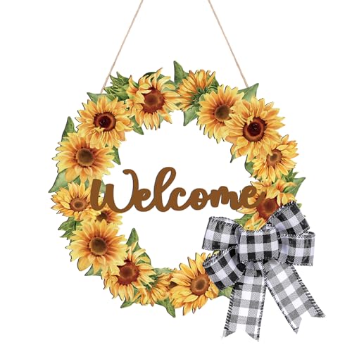 Wooden Sunflower Wreath for Front Door 11 Inch Sunflower Welcome ...