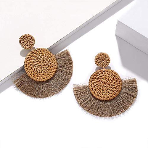 Rattan Shell Earrings Boho Handmade Tassel Woven Straw Wicker Drop Earring Shell Dangle Earrings For Women Girls #TOP4