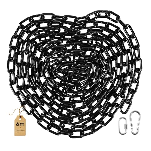 SWAWIS 6m Noir Chaine Acier au Carbone Ø 6 mm, Chainette Metal avec M6 Connecteur à Dégagement Rapide et Pince à Ressort, Chaîne Noir Électrophorétique...