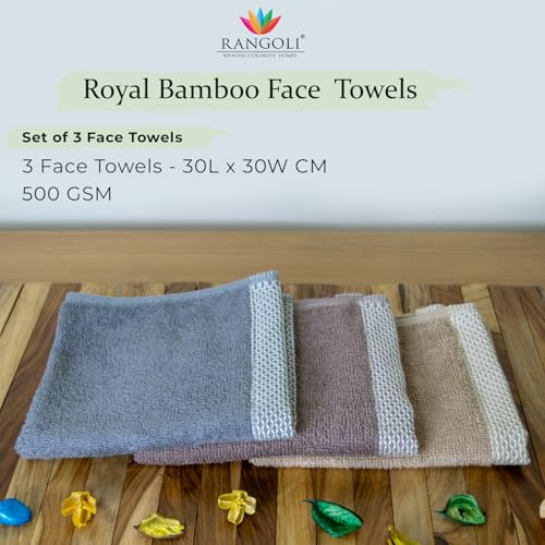 Image of RANGOLI 100% Bamboo Face Towel Set of 3, 500 GSM, Quick Dry Towels for Face, Gym, Travel, Ultra Soft Highly Absorbent, 30Cm X 30Cm, Ash Brown, Beige & Dark Grey