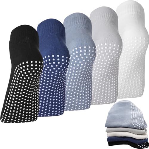 Geyoga 5 Pairs Unisex Non Slip Socks with Grip Anti Skid Slipper Barre Socks for Yoga Pilates Barre Home Workout