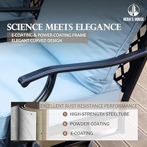 HERA'S HOUSE 5 Pieces Patio Furniture Set with Fire Pit Table, 4 x Thick Cushioned Rocking Chairs, 1 x 28 Fire Pit Table (50,000 BTU), Outdoor Conversation Set for Garden, Backyard, Lawn, Blue HERAS HOUSE 5 Pieces Patio Furniture Set with Fire Pit Table 4 x Thick Cushioned Rocking Chairs 1 x 28 Fire Pit Table 50000 BTU Outdoor Conversation Set for Garden Backyard Lawn Blue